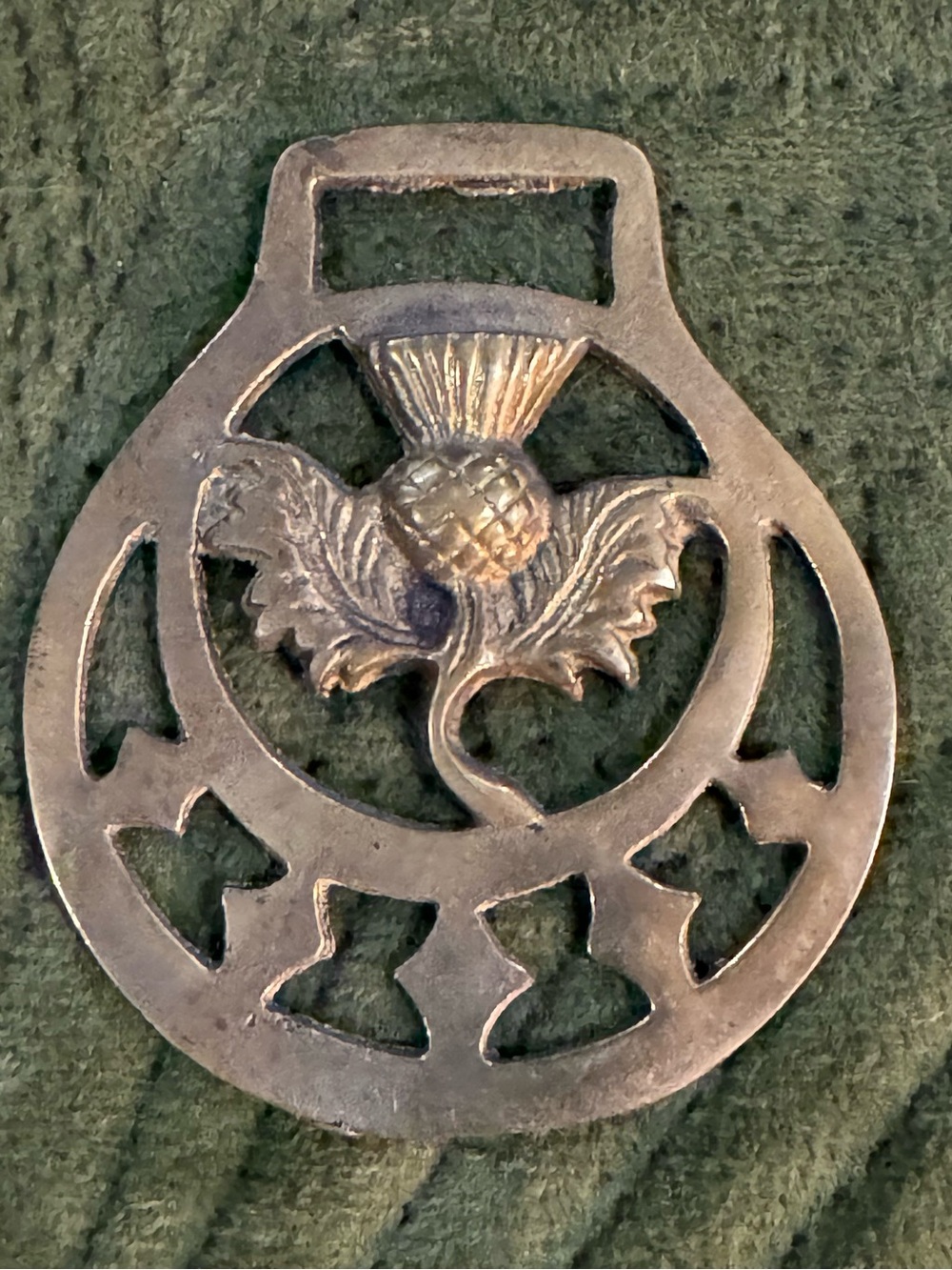 Vintage English Cast Brass Horse Saddle Harness Medallion- Scottish Thistle